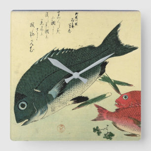 Kurodai & Akadai - Hiroshiges japanischer Fischdru Quadratische Wanduhr