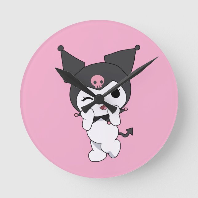 Kuromi Wall Clock – Cute Sanrio-Inspired Room Deco Runde Wanduhr (Vorderseite)