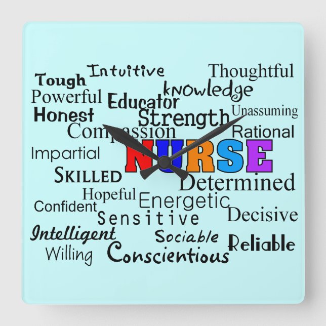 Kurse-Uhr "Wörter zu beschreiben" Quadratische Wanduhr (Vorderseite)