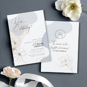 Kursiv Floral 20. Jubiläum Staubblau ID1168 Einladung