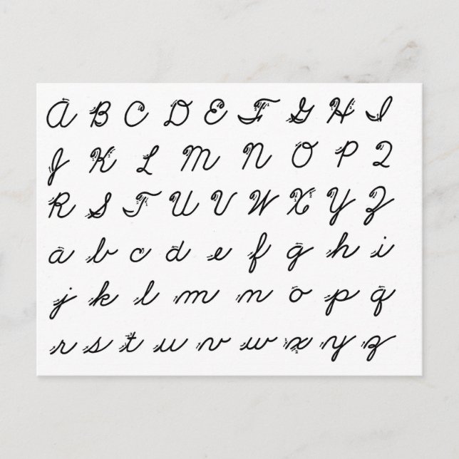 Kursive-Schreibschrift-Tabelle Postkarte (Vorderseite)
