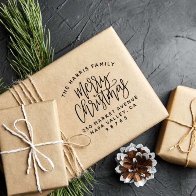 Kurve Textfamilie Name Weihnachten Rücksendeadress Gummistempel (Rubber Stamp Mock-up)