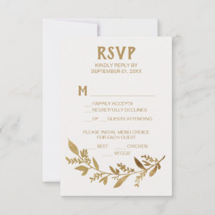 Kurve Zweige Gold Menu Choice RSVP Card