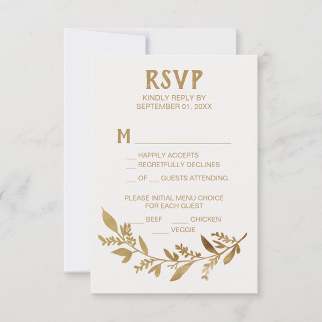 Kurve Zweige | Gold Menu Choice RSVP Card Karte (Vorderseite)