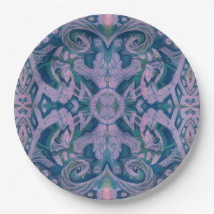 Kurven & Lotussen, abstrakt floral, lavendel & bla Pappteller