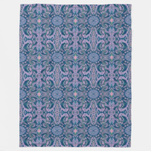 Kurven & Lotussen, abstraktes Muster lila & blau Fleecedecke