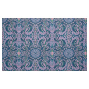 Kurven & Lotussen, abstraktes Muster lila & blau Stoff