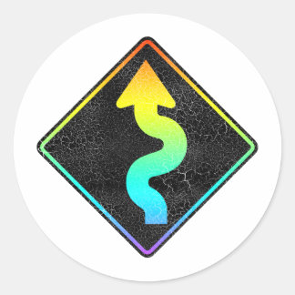 kurvenförmige Straße vor der Straße Runder Aufkleber
