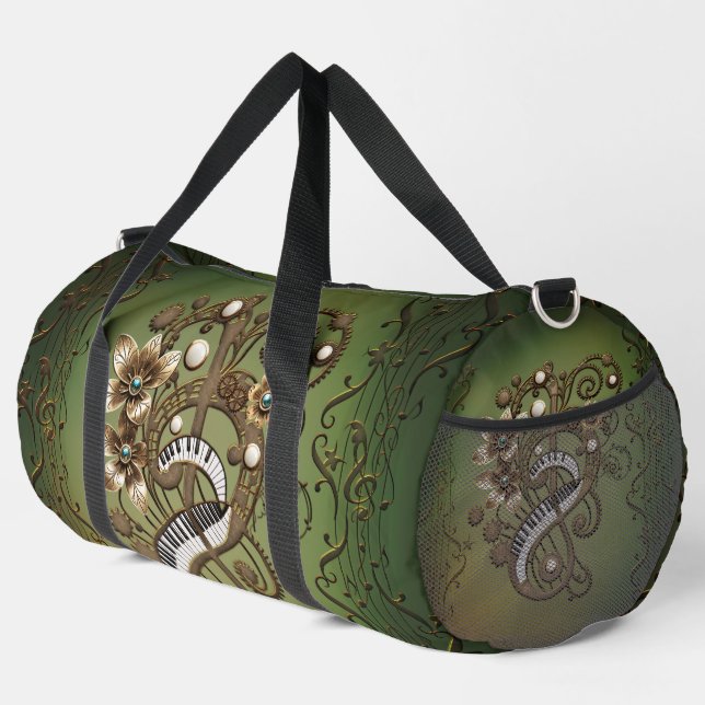 Kurves Steampunk-Klaviertastatur. Duffle Bag (Rechte Ecke)