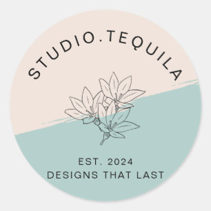 Kurves Text-Logo in Grau und Beige Runder Aufkleber