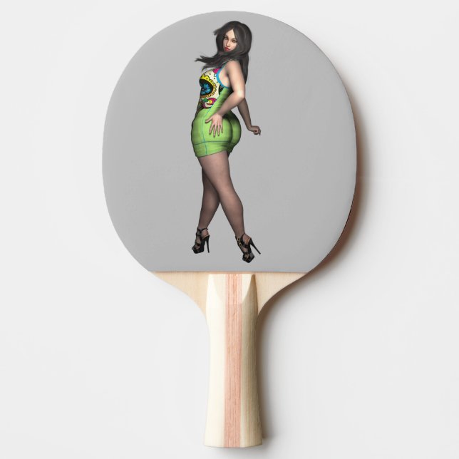 KURVY GROSSER FLASCHEN LADY PONG PADDLE TISCHTENNIS SCHLÄGER (Vorderseite)