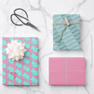 KURZ Schönes Kinderzimmer Muster Pink Aquamarin Geschenkpapier Set