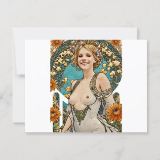 Kurze Blondine V2 Mucha Art Postkarte