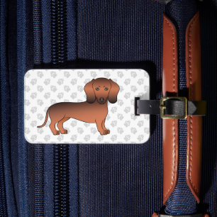 Kurze Dackel mit rotem Sable Cartoon Dog & Paws Gepäckanhänger