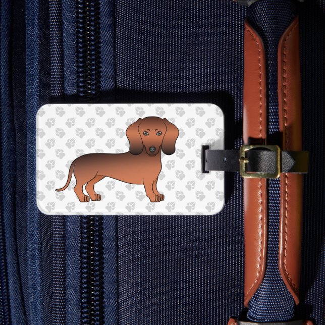 Kurze Dackel mit rotem Sable Cartoon Dog & Paws Gepäckanhänger (Vorderseite Insitu 4)