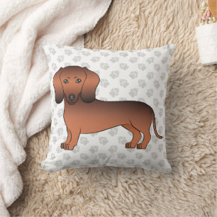 Kurze Dackel mit rotem Sable Cartoon Dog & Paws Kissen
