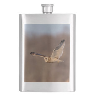 Kurze Eule im Flug Flachmann