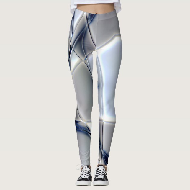 Kurze Linien mit blaufarbigem Ton über Quadraten Leggings (Vorderseite)