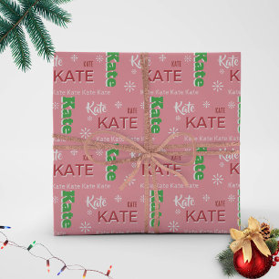 Kurzer Name Typografie Rosa Weihnachten Personalis Geschenkpapier