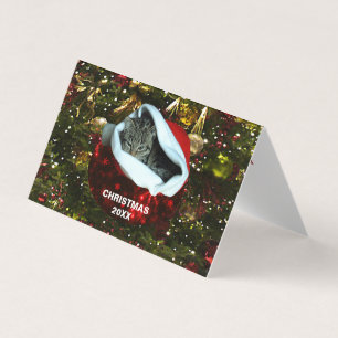 Kurzfristige graue Katze in Roter Weihnachtsmannmü