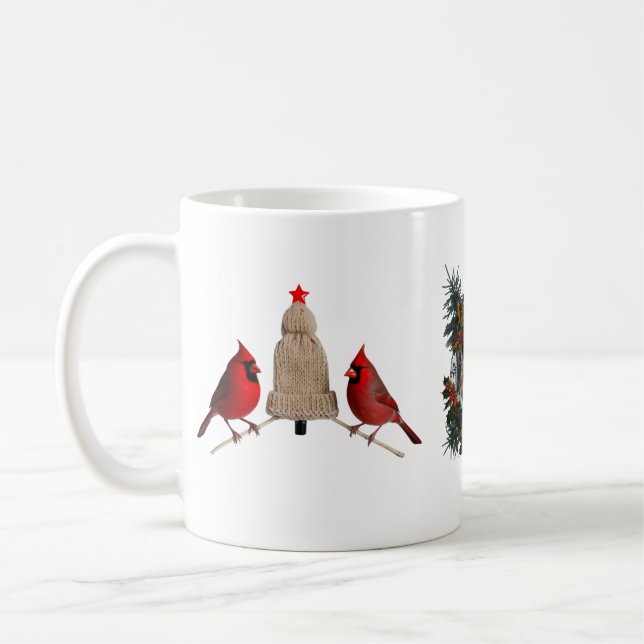 Kuschel-Kardinal-Vögel Strickhut Weihnachtsbaum  Kaffeetasse (Links)