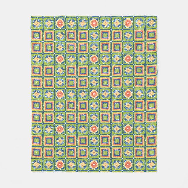 Kuscheliges modernes Retro-grünes Großmutterquadra Fleecedecke (Vorderseite)
