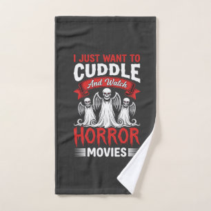 Kuscheln und Horrorfilme anschauen Skelett Hallowe Handtuch