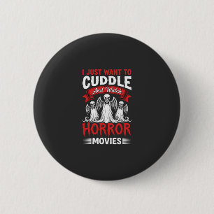 Kuscheln und Horrorfilme schauen Skelett Halloween Button