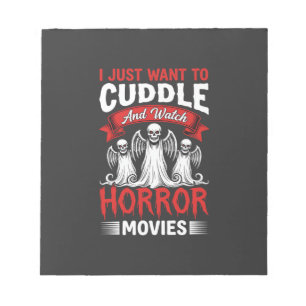 Kuscheln und Horrorfilme schauen Skelett Halloween Notizblock