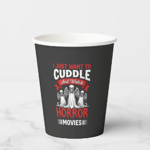 Kuscheln und Horrorfilme schauen Skelett Halloween Pappbecher