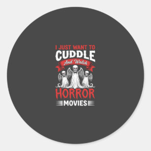Kuscheln und Horrorfilme schauen Skelett Halloween Runder Aufkleber