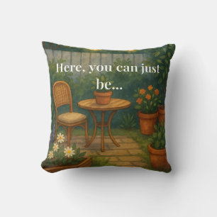 Kuschliges Garten-Wurfkissen – 'Hier kannst du ein Kissen