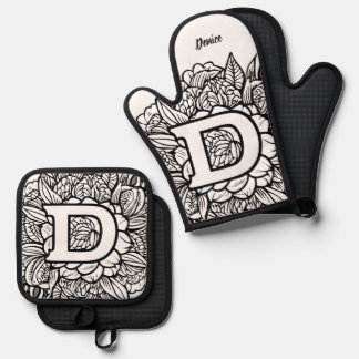Küss den Koch Essen Chef Küche BBQ Bäcker Monogram Ofenhandschuh & Topflappen-Set