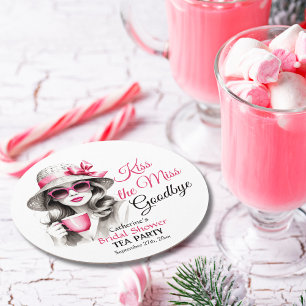 Küss die Miss auf Wiedersehen Brautparty-Teestunde Runder Pappuntersetzer
