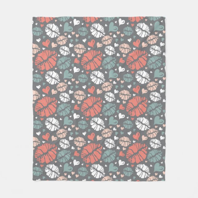 Kuss-Druck und Herz-Muster Fleecedecke (Vorderseite)