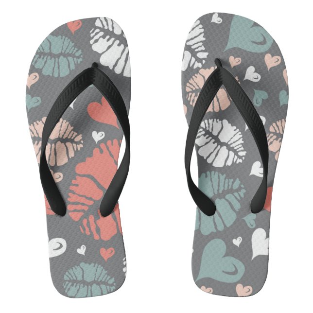 Kuss-Druck und Herz-Muster Flip Flops (Fußbett)