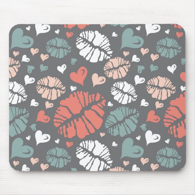 Kuss-Druck und Herz-Muster Mousepad (Vorne)
