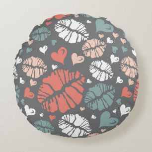 Kuss-Druck und Herz-Muster Rundes Kissen