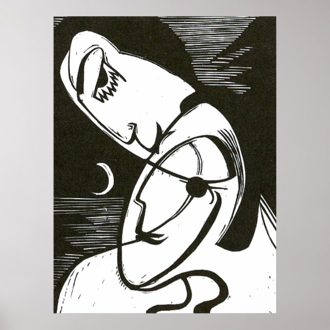 Kuss durch Mondlicht und Ozean Poster (Vorne)