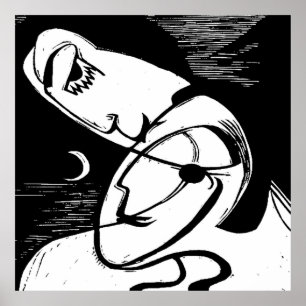 Kuss durch Mondlicht und Ozean Poster