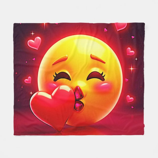 Kuss-Emoji: Liebe und Herzen Kunst Fleecedecke (Vorderseite (Horizontal))
