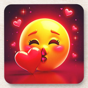 Kuss-Emoji: Liebe und Herzen Kunst Getränkeuntersetzer