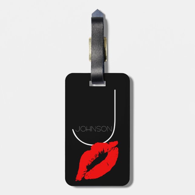 Kuss-Lippenschwarz-rotes Gepäckanhänger (Rückseite vertikal)