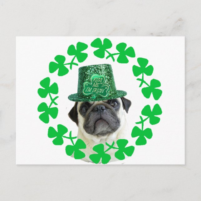 Küss me i'm Irish Mops Postcard Postkarte (Vorderseite)