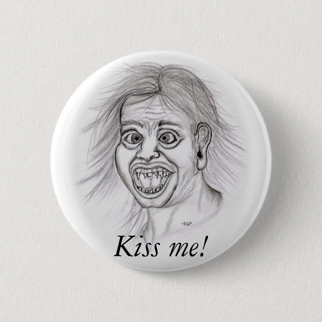 Küss mich! - Bleistiftzeichnung Button (Vorderseite)