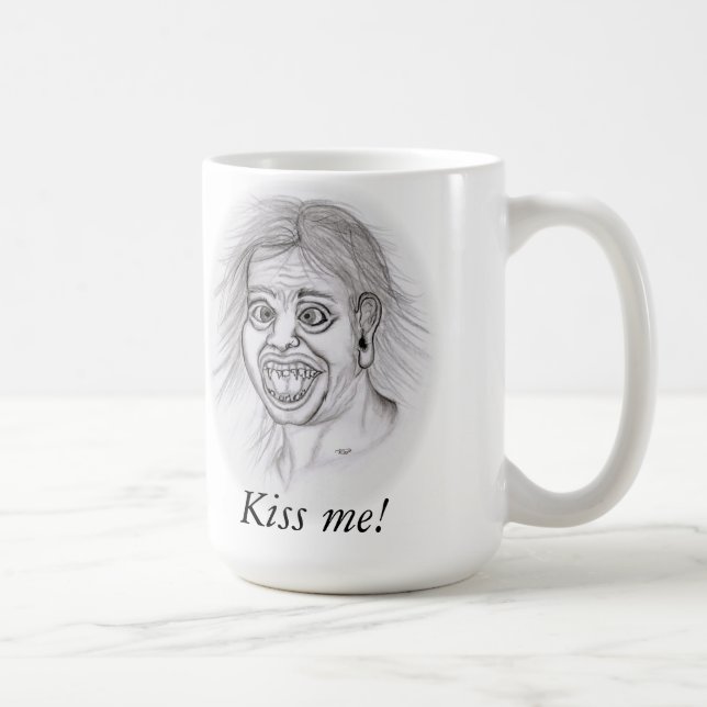 Küss mich! - Bleistiftzeichnung Kaffeetasse (Rechts)