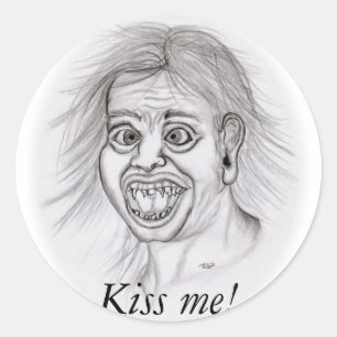 Küss mich! - Bleistiftzeichnung Runder Aufkleber