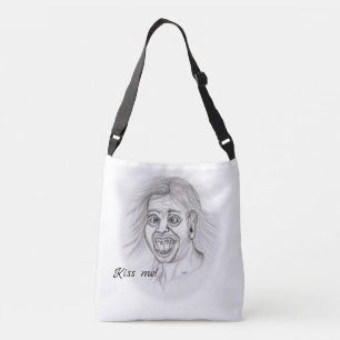Küss mich! Funny zeichne Schwarz-Weiß-Design Tragetaschen Mit Langen Trägern