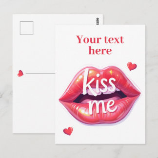 Küss mich Glänzende rote Lippen Kunst Illustration Postkarte
