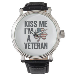 Küss mich, ich bin ein Veteran Shamrock Vintage-Sh Armbanduhr